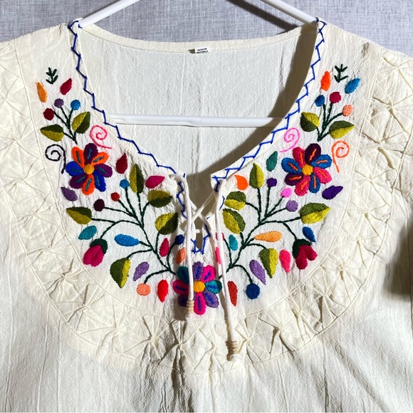 Tops - Hand Embroidered Cream Women's Top XL